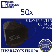 FFP2 (ražots ES) melns respirators, 5 slāņu, atbil