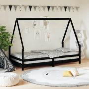 bērnu gultas rāmis, melns, 90x190 cm, priedes masī